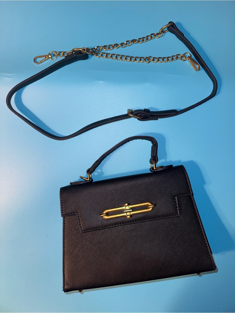 SHEIN Black Mini Top-Handle Bag with Gold Chain Strap Crossbody Bag